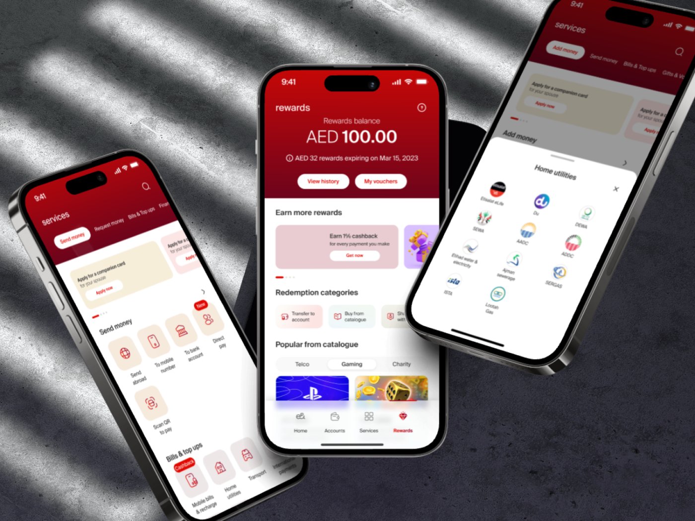 Services, rewards, and add-money flows